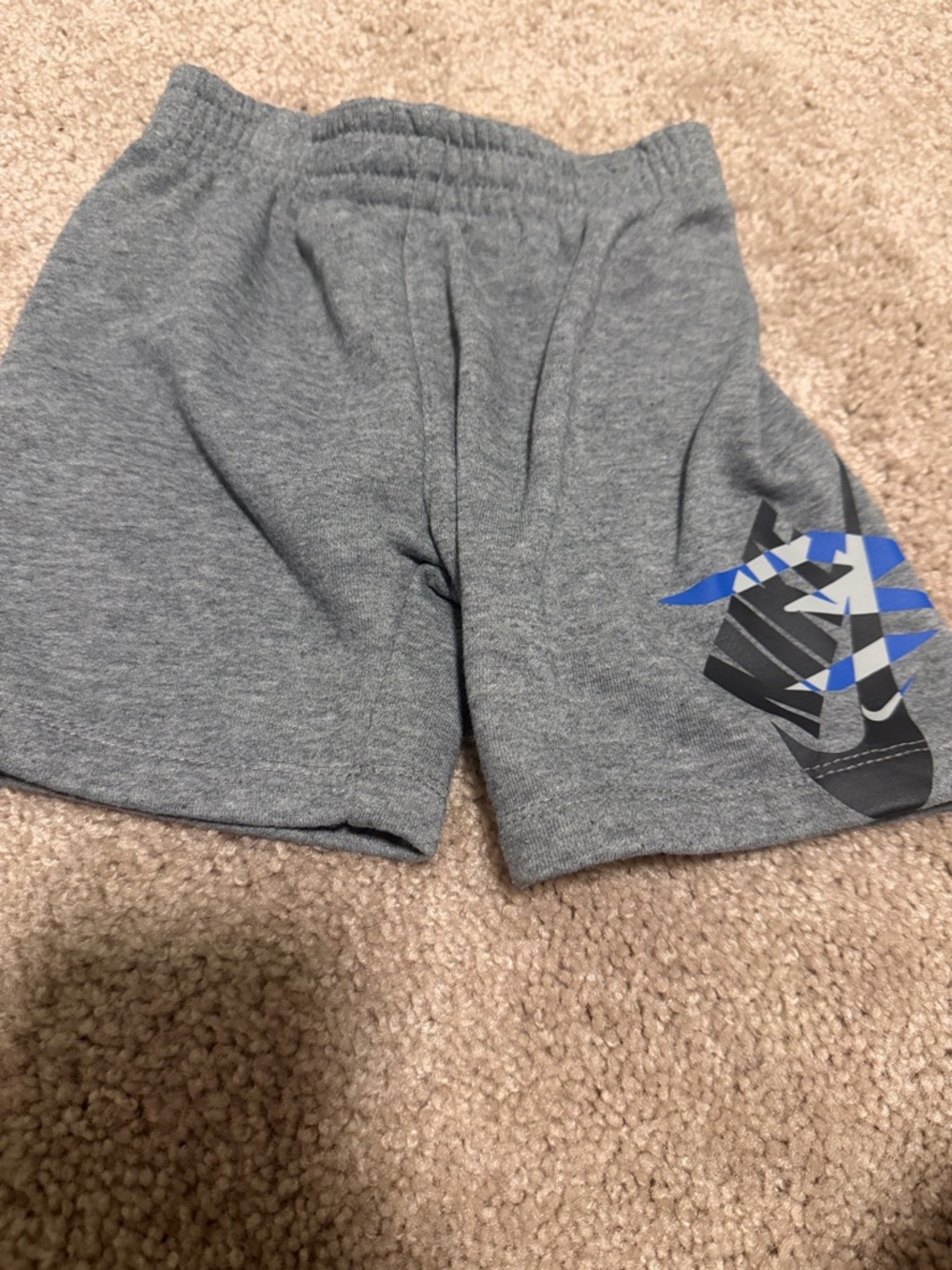 Nike Grey Kids Shorts with Blue and Black Graphic